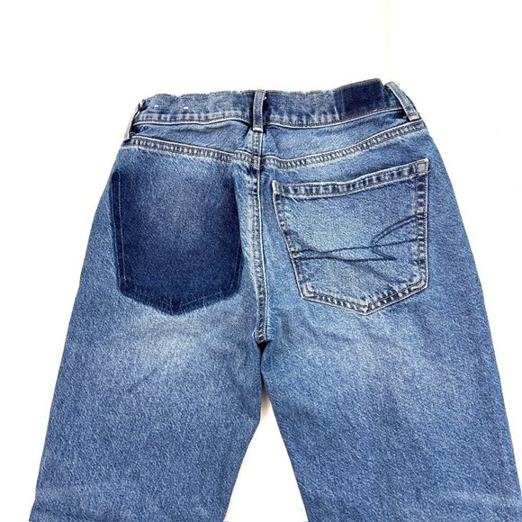 American Eagle Distressed 90's Low Rise Straight Women size 00P Blue Denim Jeans - Picture 4 of 4